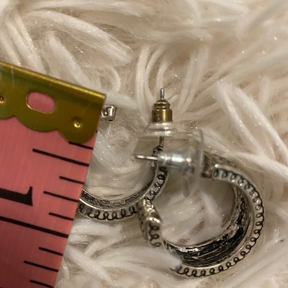 Silver Tone Floral Print Hoops - Picture 8 of 9